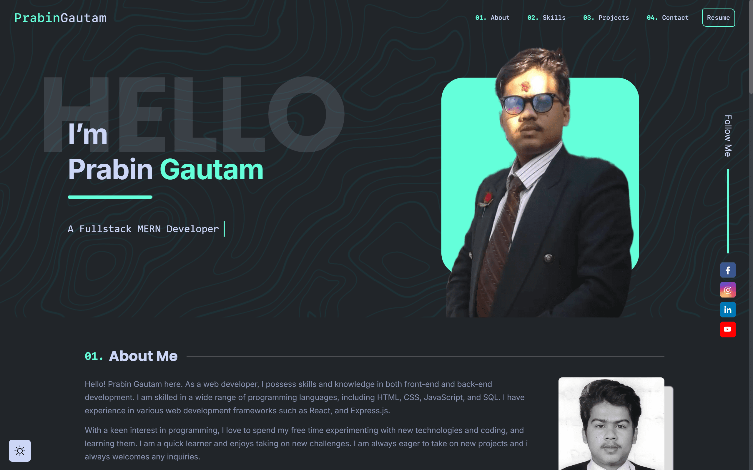 Portfolio V1 preview - First version of my portfolio website, built using HTML, CSS, and JavaScript.